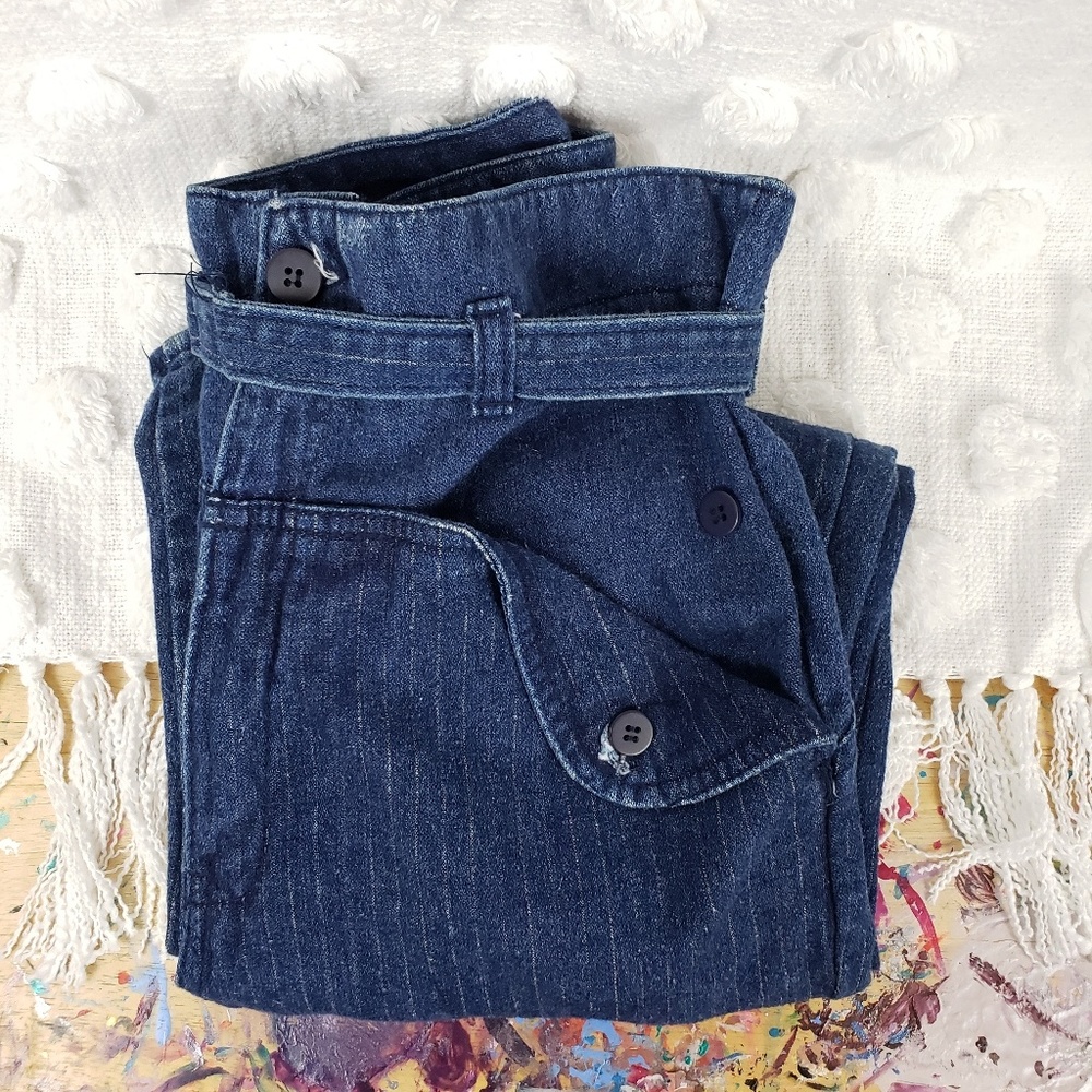 1980s Vintage Trēs Jolie Striped Leg Paper Bag Jeans